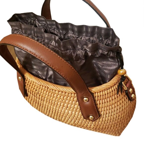 Pulicati Handmade Women Bag 2 Handled Basket Sinch Bag - Picture 2 of 10